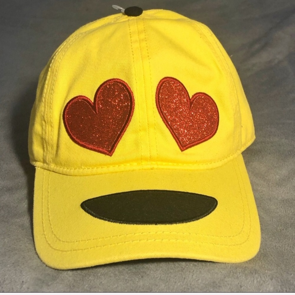 😍2x Heart Glitter Eyes Yellow Emoji Ball Cap